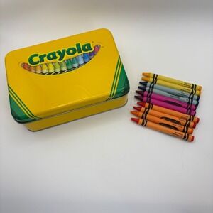 Crayola Collector Tin Yellow Metal Storage Box with Assorted Crayons Dandelion